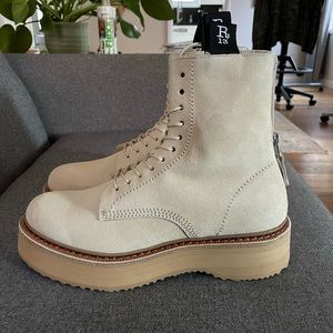 R13 Beige Single Stack Platform Suede Boots size 41